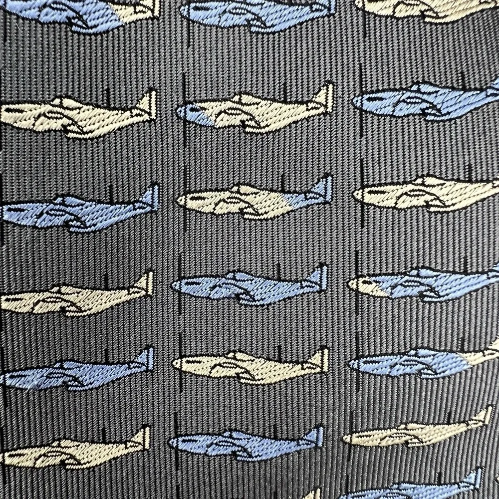 Doppeldecker Silk Tie WWII‎ Style Fighter / Trainer Airplanes Charcoal Vintage